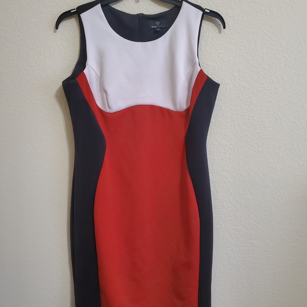 Ronni Nicole Red, Black, and White Midi Dress